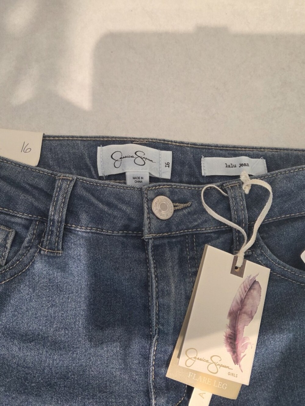 Jessica Simpson Lulu Blue Denim Flare Jeans with Floral Inset - Picture 3 of 8